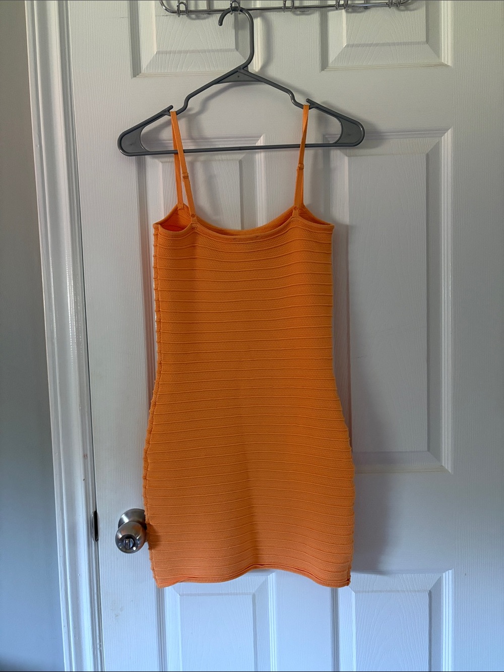 Going out Dynamite Orange Ribbed Spaghetti-Strap Mini Dress - Picture 2 of 2